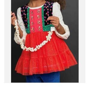 Matilda Jane Girls Caroling Away Top Tunic in Red Black Green Size 8
